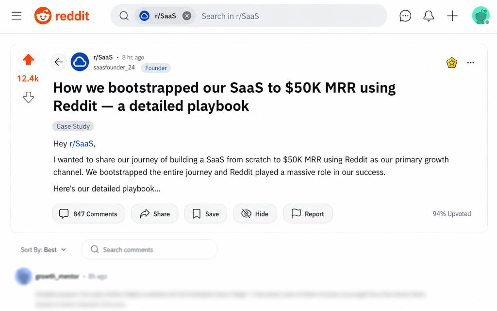 Reddit post in r/SaaS