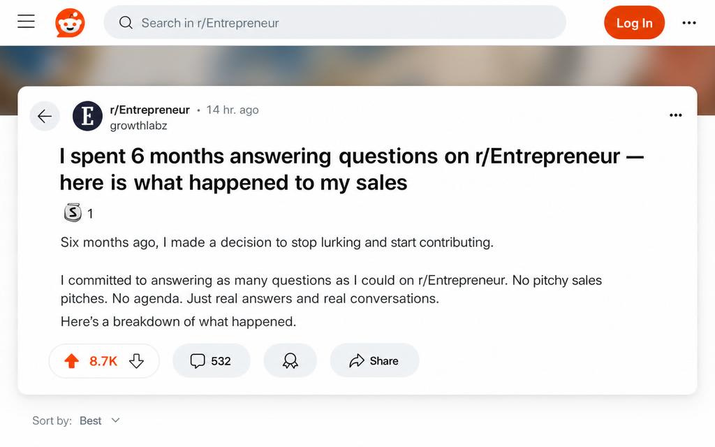 Reddit post in r/Entrepreneur